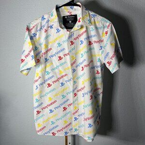 Sony Playstation All-Over Print 100% Cotton Short-Sleeve Button-Up SZ Med